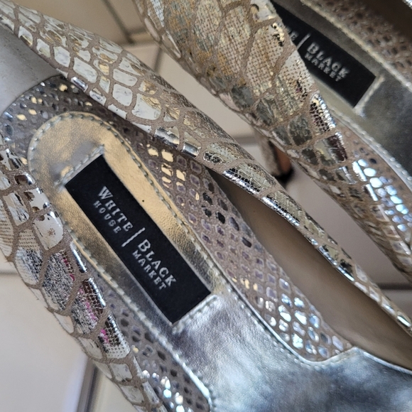 WHITE HOUSE BLACK MARKET SNOWFLAKE Textured Leather Platform High Heel Pumps  4i - Picture 4 of 10